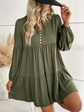 Load image into Gallery viewer, Buttoned Puff Sleeve Tiered Dress
