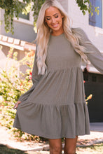 Load image into Gallery viewer, Ribbed Round Neck Long Sleeve Tiered Mini Dress

