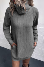Load image into Gallery viewer, Turtleneck Raglan Sleeve Rib-Knit Dress with Pockets

