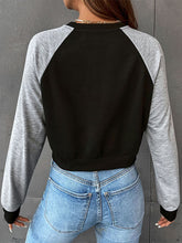 Load image into Gallery viewer, Two-Tone Raglan Sleeve Cropped Sweatshirt
