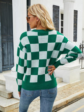 Load image into Gallery viewer, Checkered Dropped Shoulder Round Neck Sweater
