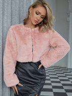 Round Neck Cropped Teddy Jacket