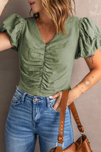Load image into Gallery viewer, Ruched Short Puff Sleeve Cropped Top
