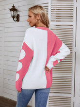 Load image into Gallery viewer, Contrast Heart Pattern Rib-Knit Sweater
