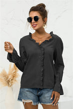 Load image into Gallery viewer, Frill Trim V-Neck Flounce Sleeve Shirt
