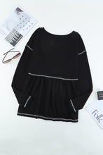 Load image into Gallery viewer, Striped Contrast V-Neck Peplum Waffle-Knit Top
