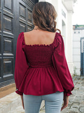 Load image into Gallery viewer, Frill Trim Square Neck Smocked Peplum Top
