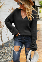 Load image into Gallery viewer, Rib-Knit V-Neck Tunic Sweater
