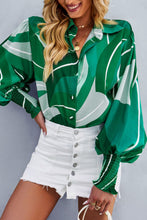 Load image into Gallery viewer, Printed Lantern Sleeve Button-Up Shirt
