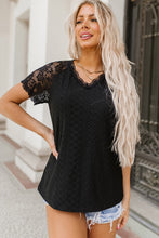 Load image into Gallery viewer, V-Neck Short Sleeve Lace Trim Blouse
