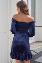 Load image into Gallery viewer, Off-Shoulder Smocked Ruffle Hem Dress
