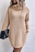 Load image into Gallery viewer, Turtleneck Raglan Sleeve Rib-Knit Dress with Pockets

