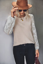 Load image into Gallery viewer, Waffle-Knit Puff Sleeve Spliced Top
