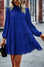 Load image into Gallery viewer, Tied Ruffle Collar Puff Sleeve Mini Dress
