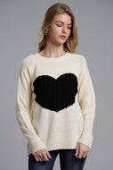 Heart Graphic Raglan Sleeve Pullover Sweater