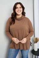 Zenana Full Size Slit High-Low Funnel Neck Top in Mocha