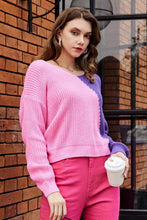 Load image into Gallery viewer, Two-Tone V-Neck Twisted Sweater
