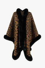 Load image into Gallery viewer, Animal Print Faux Fur Trim Poncho Jacket
