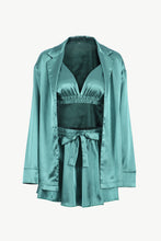 Load image into Gallery viewer, Button-Up Shirt, Bralette, and Tied Shorts Loungewear Set
