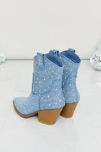 Load image into Gallery viewer, Forever Link Rhinestone Cowboy Booties in Blue Denim
