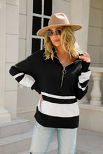 Load image into Gallery viewer, Striped Half-Zip Collared Sweater
