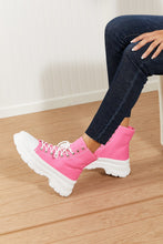 Load image into Gallery viewer, Berness Stick To It Platform Lace-Up Booties in Hot Pink
