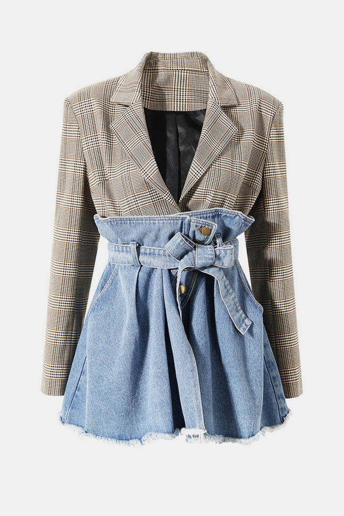 Plaid Spliced Denim Blazer RESTOCK COMING!!!