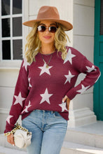 Load image into Gallery viewer, Star Pattern Dropped Shoulder Ribbed Trim Sweater
