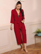 Load image into Gallery viewer, Plaid Lapel Collar Belted Jumpsuit
