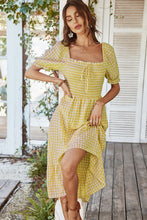 Load image into Gallery viewer, Plaid Cutout Square Neck Smocked Dress
