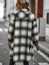 Load image into Gallery viewer, Plaid Button-Up Longline Jacket with Pockets
