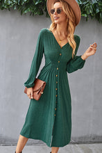 Load image into Gallery viewer, Decorative Buttons V-Neck Elastic Waist Knitted Dress

