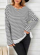 Load image into Gallery viewer, Striped Long Sleeve Lace Trim Top
