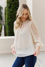 Load image into Gallery viewer, Mine and E&amp;M Glitter Frill Trim Tie Neck Blouse
