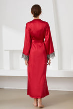 Load image into Gallery viewer, Contrast  Lace Trim Belted Robe
