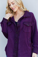 Load image into Gallery viewer, Zenana Cozy in the Cabin Full Size Fleece Elbow Patch Shacket in Dark Plum
