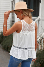 Load image into Gallery viewer, Ruffle Hem Spliced Lace Sleeveless Top
