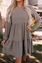 Load image into Gallery viewer, Ribbed Round Neck Long Sleeve Tiered Mini Dress
