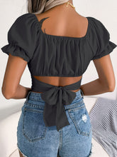 Load image into Gallery viewer, Square Neck Crisscross Flounce Sleeve Cropped Top
