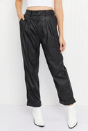 Zenana Feeling Moody Vegan Leather Pleated Pants with Cuff
