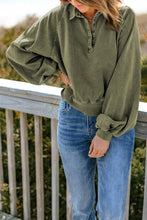 Load image into Gallery viewer, Quarter-Snap Collared Lantern Sleeve Sweatshirt
