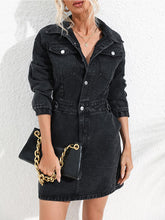 Load image into Gallery viewer, Buttoned Collared Neck Denim Mini Dress
