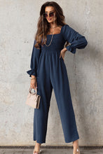 Load image into Gallery viewer, Smocked Long Flounce Sleeve Square Neck Jumpsuit
