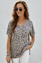 Load image into Gallery viewer, Leopard V-Neck T-Shirt with Side Slit
