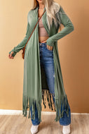 Fringe Hem Open Front Thumbhole Sleeve Duster Cardigan