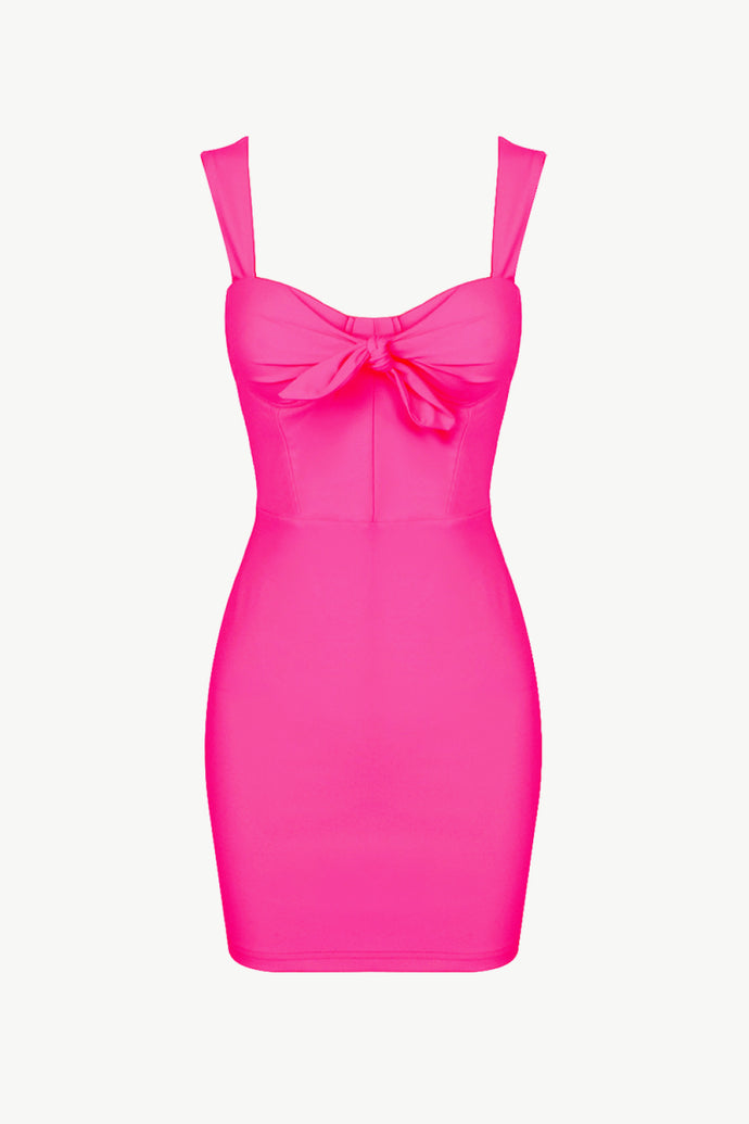 Bow Detail Sweetheart Neck Sleeveless Mini Dress