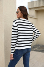 Load image into Gallery viewer, Striped Button Down Round Neck Cardigan
