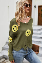 Load image into Gallery viewer, Smiley Face Distressed Round Neck Sweater
