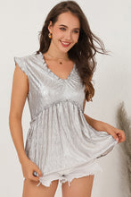 Load image into Gallery viewer, Frill Trim V-Neck Metallic Blouse
