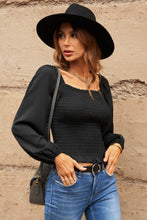 Load image into Gallery viewer, Smocked Ruffle Hem Balloon Sleeve Top
